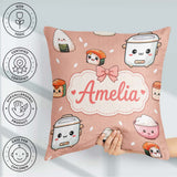 Custom Name Kawaii Sushi Rice Cooker Bowl Salmon Beige Seamless Square Filled Cushion Throw Pillow Sofa Bed Home Decor Zip Washable UK Made