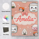 Personalised Name Cute Kawaii Sushi Rice Custom  Unique Gift Idea Elegant Feature Canvas Wall Art Print Decor Picture Ready to Hang