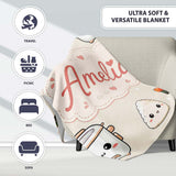 Cute Kawaii Sushi Rice Cooker Bowl Neutral Background Seamless  Personalised Custom Name Super Soft Fleece Blanket Bed Sofa Throw