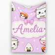 Cute Kawaii Sushi Rice Cooker Bowl Purple Background Seamless  Personalised Custom Name Super Soft Fleece Blanket Bed Sofa Throw