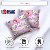 Custom Name Cute Kawaii Sushi Rice Cooker Bowl Purple Background Square Filled Cushion Throw Pillow Sofa Bed Home Decor Zip Washable UK Made