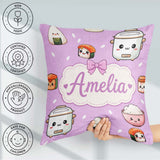 Custom Name Cute Kawaii Sushi Rice Cooker Bowl Purple Background Square Filled Cushion Throw Pillow Sofa Bed Home Decor Zip Washable UK Made