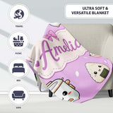 Cute Kawaii Sushi Rice Cooker Bowl Purple Background Seamless  Personalised Custom Name Super Soft Fleece Blanket Bed Sofa Throw