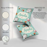 Custom Name Kawaii Sushi Rice Cooker Bowl Mint Seamless Pattern Square Filled Cushion Throw Pillow Sofa Bed Home Decor Zip Washable UK Made