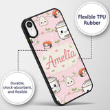 Cute Kawaii Sushi Rice Cooker Bowl Soft Pink Custom Name Protective Phone Case Mobile Cover Durable Everyday Smartphone Shock Resistant