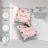 Custom Name Kawaii Sushi Rice Bowl Soft Pink Background Seamless Square Filled Cushion Throw Pillow Sofa Bed Home Decor Zip Washable UK Made