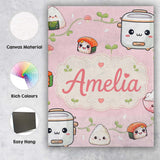 Personalised Name Cute Kawaii Sushi Rice Custom  Unique Gift Idea Elegant Feature Canvas Wall Art Print Decor Picture Ready to Hang