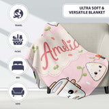 Cute Kawaii Sushi Rice Cooker Bowl Soft Pink Background Seamless  Personalised Custom Name Super Soft Fleece Blanket Bed Sofa Throw