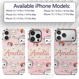 Cute Kawaii Sushi Rice Cooker Bowl Soft Pink Custom Name Protective Phone Case Mobile Cover Durable Everyday Smartphone Shock Resistant