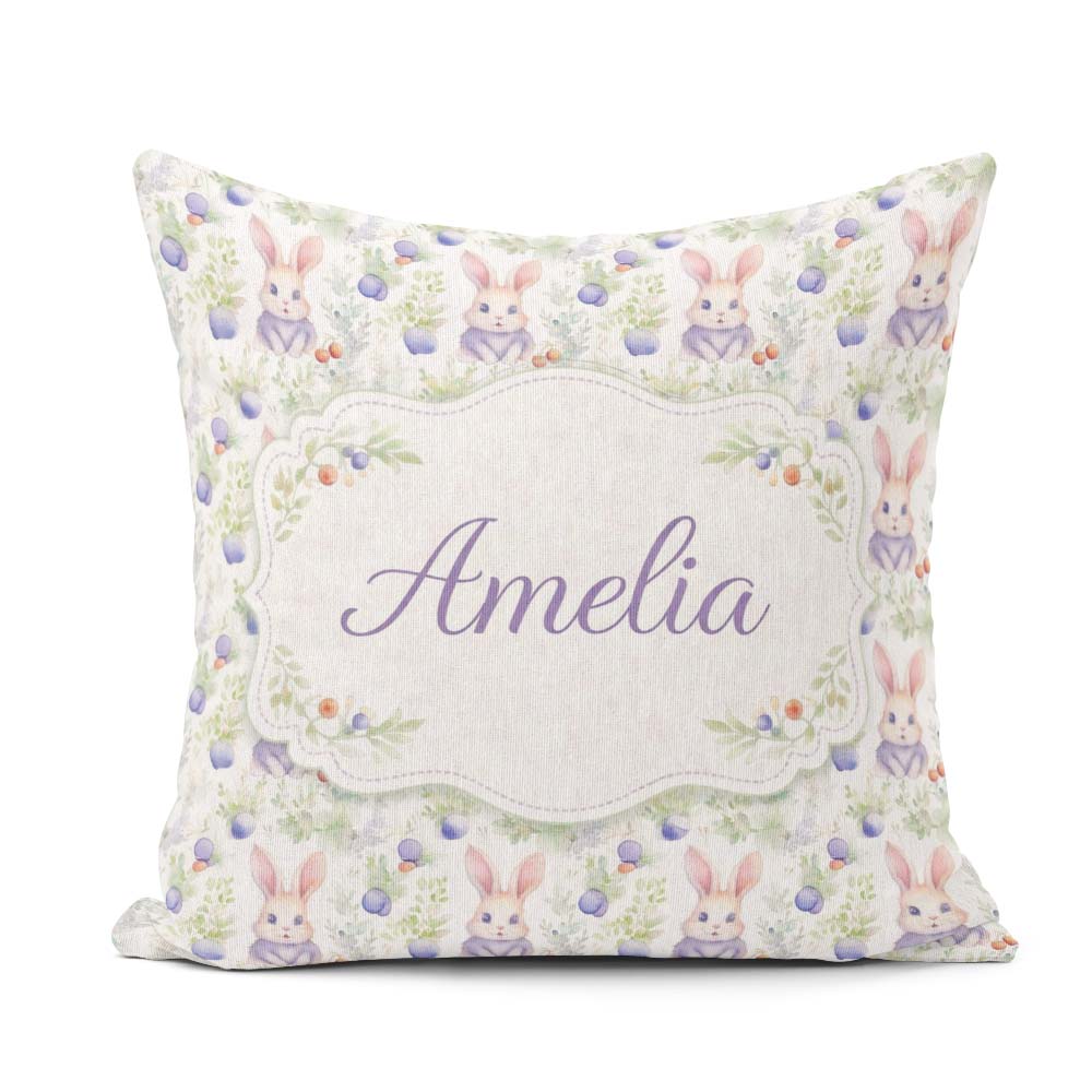 Custom Name Vibrant Abstract Bunny Portrait Seamless Pattern Square Filled Cushion Throw Pillow Sofa Bed Home Decor Zip Washable UK Made