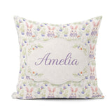 Custom Name Vibrant Abstract Bunny Portrait Seamless Pattern Square Filled Cushion Throw Pillow Sofa Bed Home Decor Zip Washable UK Made