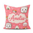 Custom Name Cute Kawaii Sushi Rice Cooker Bowl Coral Background Square Filled Cushion Throw Pillow Sofa Bed Home Decor Zip Washable UK Made