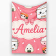 Cute Kawaii Sushi Rice Cooker Bowl Coral Background Seamless  Personalised Custom Name Super Soft Fleece Blanket Bed Sofa Throw