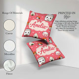 Custom Name Cute Kawaii Sushi Rice Cooker Bowl Coral Background Square Filled Cushion Throw Pillow Sofa Bed Home Decor Zip Washable UK Made