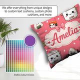 Custom Name Cute Kawaii Sushi Rice Cooker Bowl Coral Background Square Filled Cushion Throw Pillow Sofa Bed Home Decor Zip Washable UK Made
