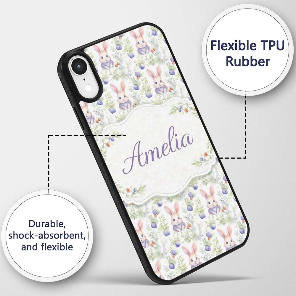 Vibrant Abstract Bunny Portrait Seamless Pattern Custom Name Protective Phone Case Mobile Cover Durable Everyday Smartphone Shock Resistant