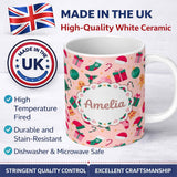 Personalized Custom Name Cute Gingerbread Candy Cane Baubles Christmas Seamless Pattern 11oz Ceramic Coffee Tea Mug White Large Handle
