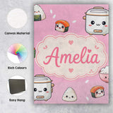 Personalised Name Cute Kawaii Sushi Rice Custom  Unique Gift Idea Elegant Feature Canvas Wall Art Print Decor Picture Ready to Hang