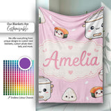 Cute Kawaii Sushi Rice Cooker Bowl Blush Background Seamless  Personalised Custom Name Super Soft Fleece Blanket Bed Sofa Throw