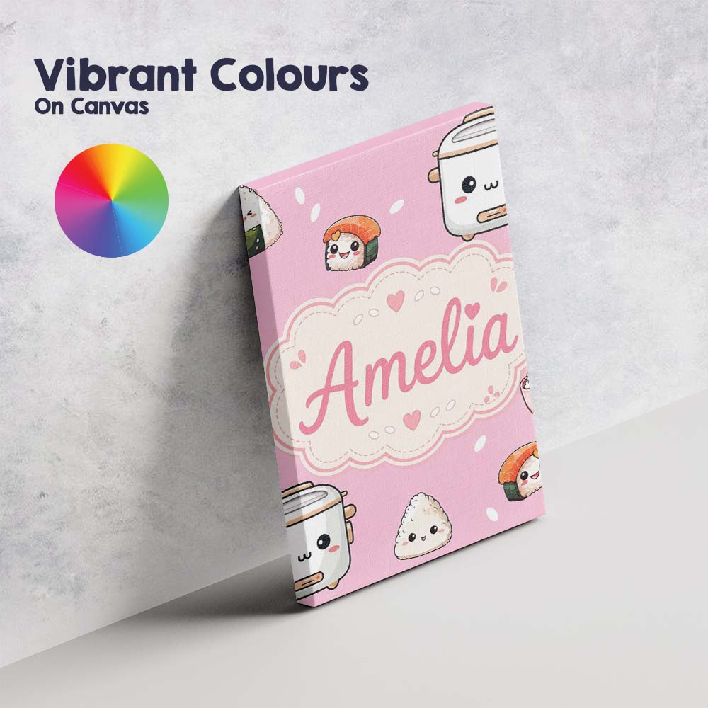 Personalised Name Cute Kawaii Sushi Rice Custom  Unique Gift Idea Elegant Feature Canvas Wall Art Print Decor Picture Ready to Hang