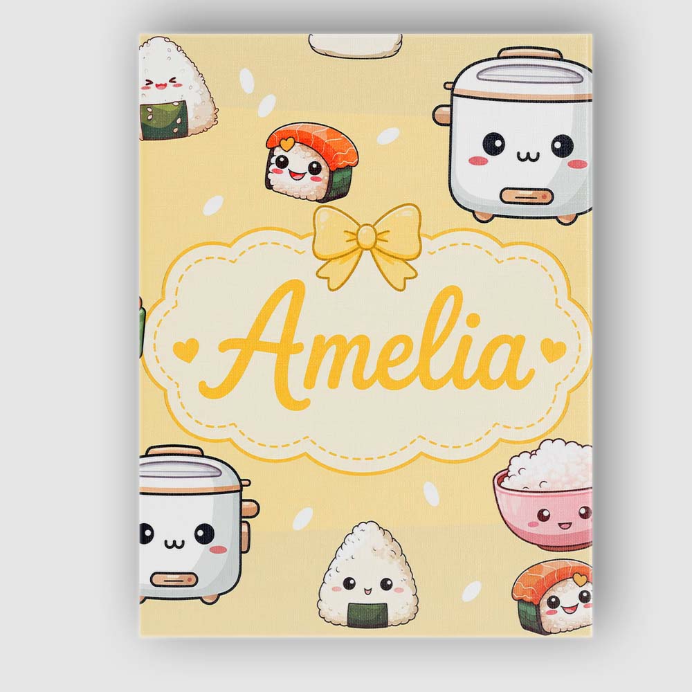 Personalised Name Cute Kawaii Sushi Rice Custom  Unique Gift Idea Elegant Feature Canvas Wall Art Print Decor Picture Ready to Hang