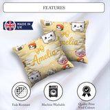 Custom Name Cute Kawaii Sushi Rice Cooker Bowl Yellow Background Square Filled Cushion Throw Pillow Sofa Bed Home Decor Zip Washable UK Made