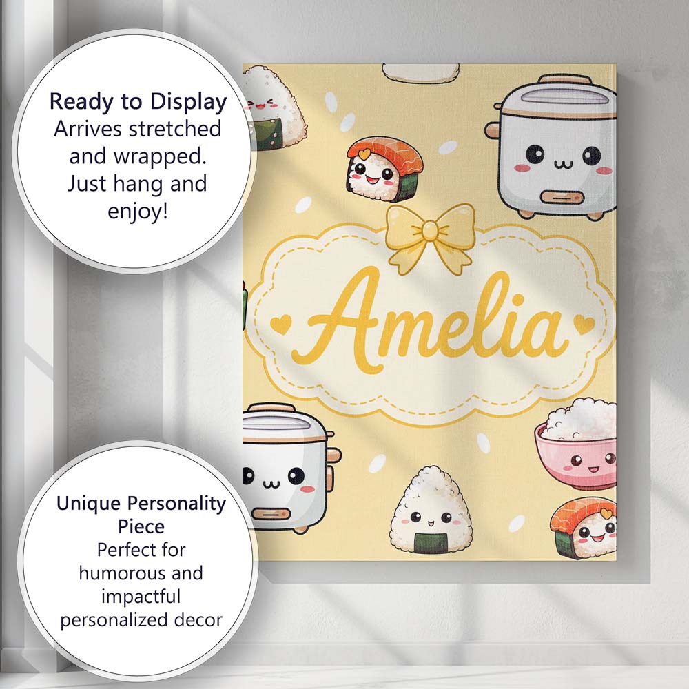 Personalised Name Cute Kawaii Sushi Rice Custom  Unique Gift Idea Elegant Feature Canvas Wall Art Print Decor Picture Ready to Hang