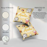 Custom Name Cute Kawaii Sushi Rice Cooker Bowl Yellow Background Square Filled Cushion Throw Pillow Sofa Bed Home Decor Zip Washable UK Made