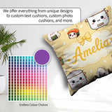 Custom Name Cute Kawaii Sushi Rice Cooker Bowl Yellow Background Square Filled Cushion Throw Pillow Sofa Bed Home Decor Zip Washable UK Made
