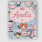 Personalised Name Cute Kawaii Baking Girl Custom  Unique Gift Idea Elegant Feature Canvas Wall Art Print Decor Picture Ready to Hang