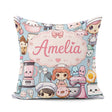 Custom Name Cute Kawaii Girl Mixer Blender Donut Blue Background Square Filled Cushion Throw Pillow Sofa Bed Home Decor Zip Washable UK Made