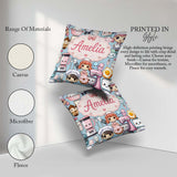 Custom Name Cute Kawaii Girl Mixer Blender Donut Blue Background Square Filled Cushion Throw Pillow Sofa Bed Home Decor Zip Washable UK Made
