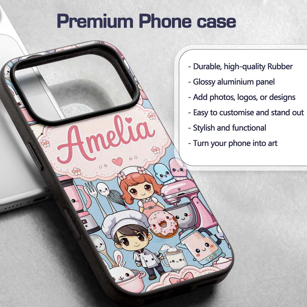 Cute Kawaii Baking Girl Mixer Blender Donut Blue Custom Name Protective Phone Case Mobile Cover Durable Everyday Smartphone Shock Resistant