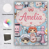 Personalised Name Cute Kawaii Baking Girl Custom  Unique Gift Idea Elegant Feature Canvas Wall Art Print Decor Picture Ready to Hang