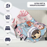 Cute Kawaii Baking Girl Mixer Blender Donut Blue Background  Personalised Custom Name Super Soft Fleece Blanket Bed Sofa Throw