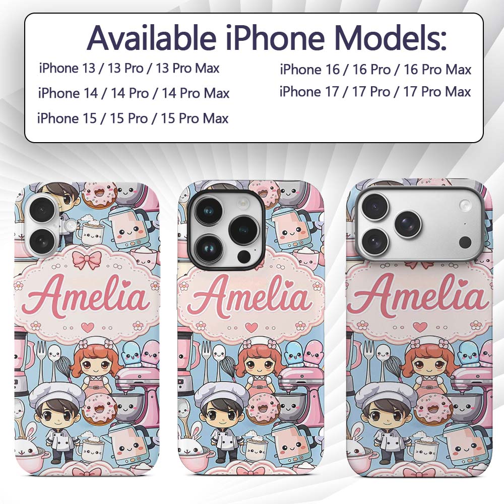 Cute Kawaii Baking Girl Mixer Blender Donut Blue Custom Name Protective Phone Case Mobile Cover Durable Everyday Smartphone Shock Resistant