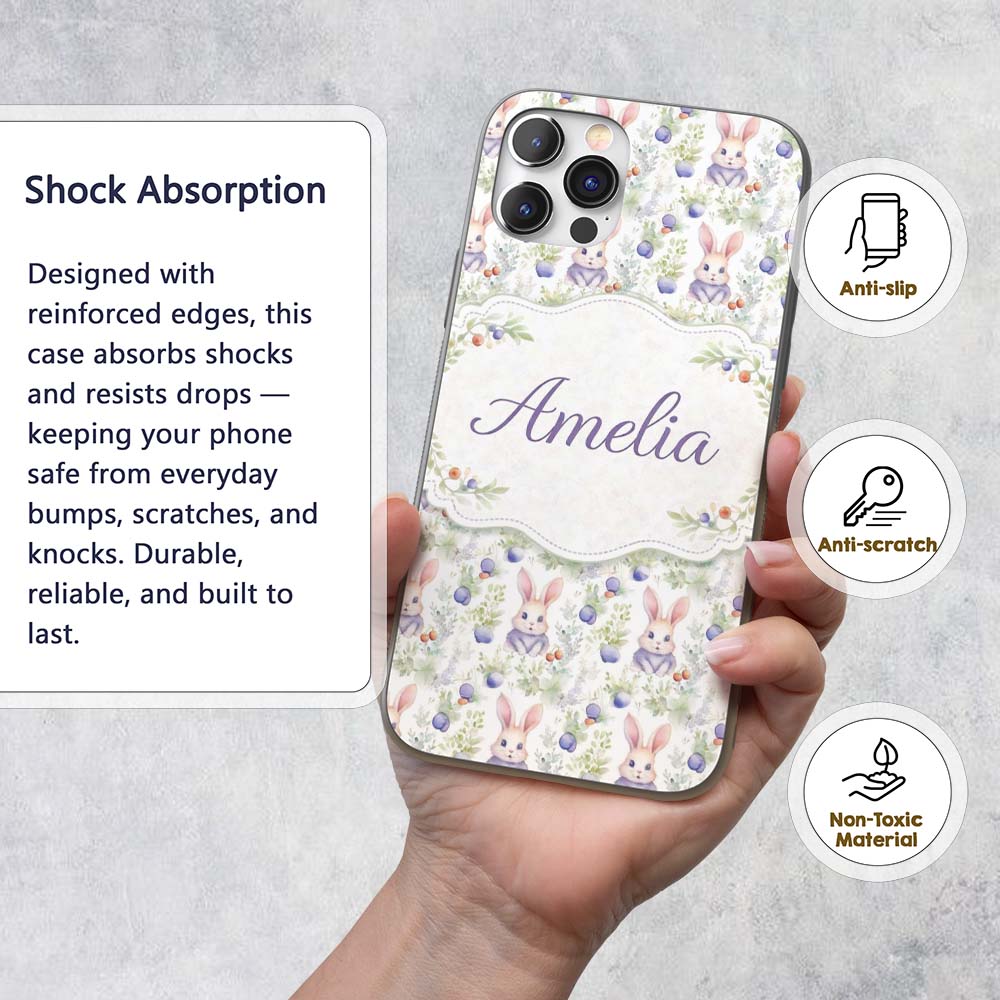 Vibrant Abstract Bunny Portrait Seamless Pattern Custom Name Protective Phone Case Mobile Cover Durable Everyday Smartphone Shock Resistant