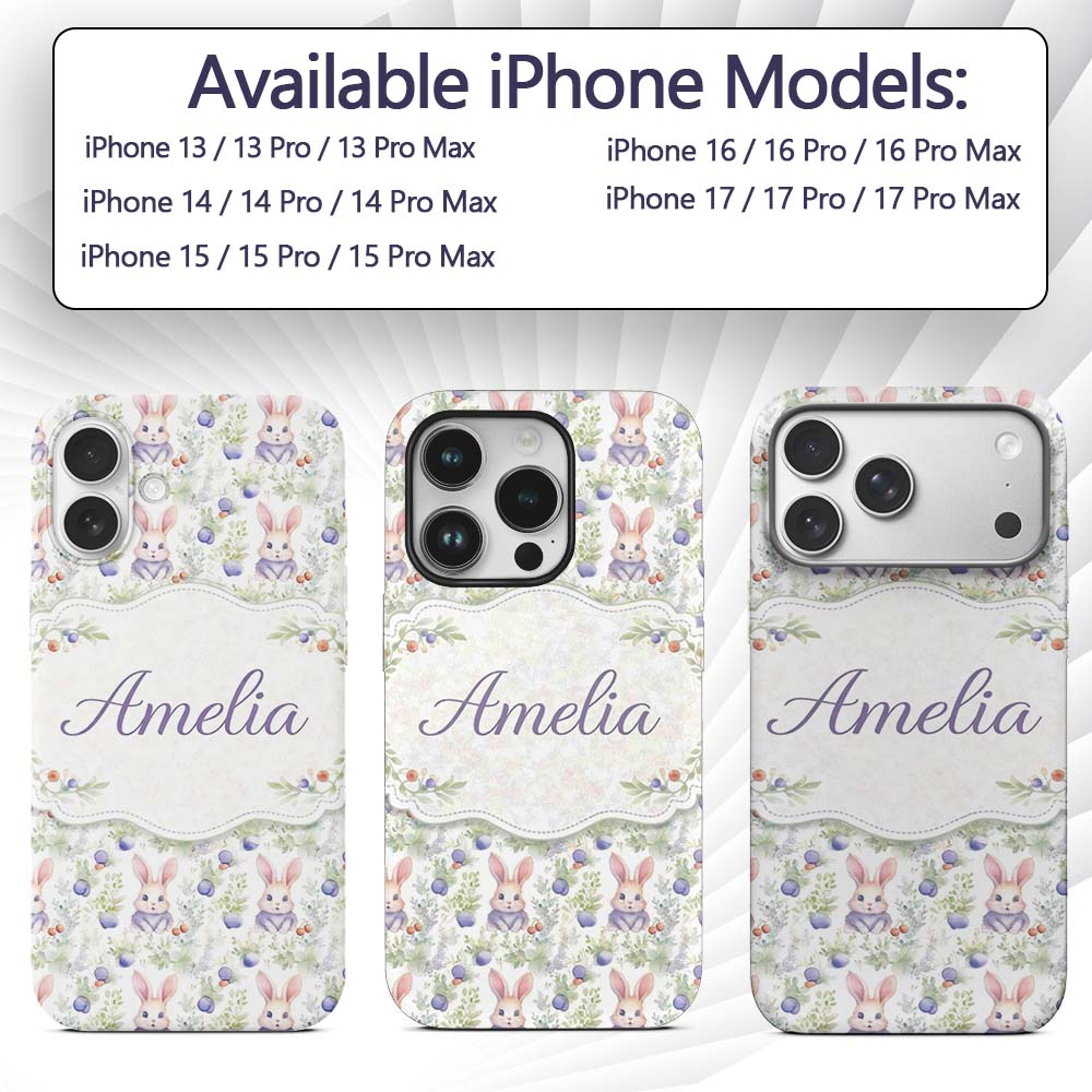 Vibrant Abstract Bunny Portrait Seamless Pattern Custom Name Protective Phone Case Mobile Cover Durable Everyday Smartphone Shock Resistant