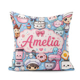 Custom Name Cute Kawaii Girl Mixer Blender Donut Blue Background Square Filled Cushion Throw Pillow Sofa Bed Home Decor Zip Washable UK Made