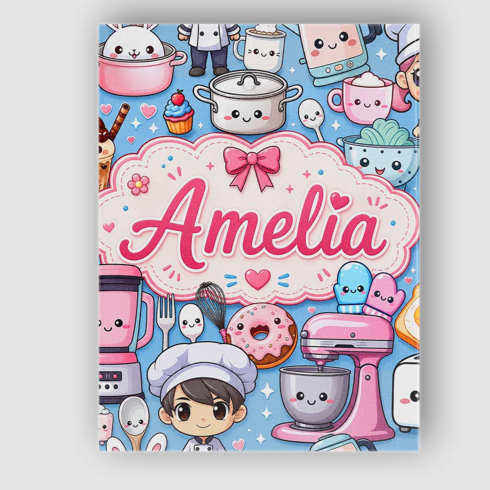 Personalised Name Cute Kawaii Baking Girl Custom  Unique Gift Idea Elegant Feature Canvas Wall Art Print Decor Picture Ready to Hang