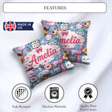 Custom Name Cute Kawaii Girl Mixer Blender Donut Blue Background Square Filled Cushion Throw Pillow Sofa Bed Home Decor Zip Washable UK Made