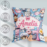 Custom Name Cute Kawaii Girl Mixer Blender Donut Blue Background Square Filled Cushion Throw Pillow Sofa Bed Home Decor Zip Washable UK Made