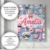 Personalised Name Cute Kawaii Baking Girl Custom  Unique Gift Idea Elegant Feature Canvas Wall Art Print Decor Picture Ready to Hang