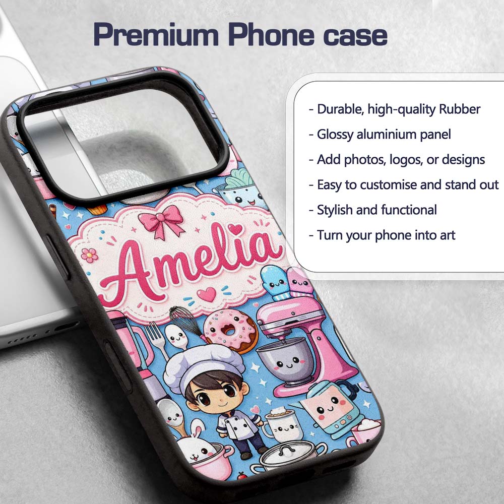 Cute Kawaii Baking Girl Mixer Blender Donut Blue Custom Name Protective Phone Case Mobile Cover Durable Everyday Smartphone Shock Resistant