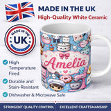 Personalized Custom Name Cute Kawaii Baking Girl Mixer Blender Donut Blue Background 11oz Ceramic Coffee Tea Mug White Large Handle
