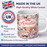 Personalized Custom Name Cute Kawaii Baking Girl Mixer Blender Donut Peach Background 11oz Ceramic Coffee Tea Mug White Large Handle
