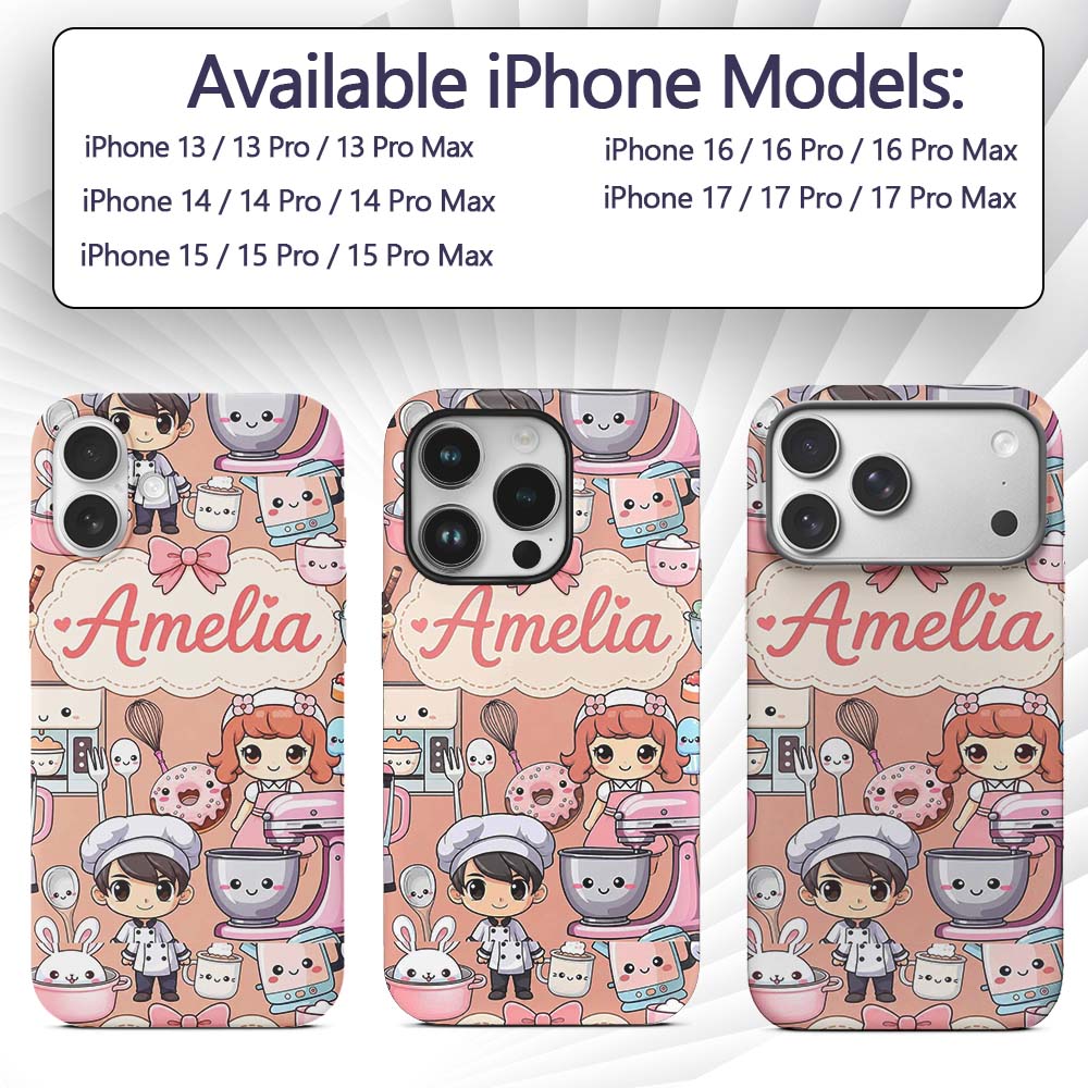 Cute Kawaii Baking Girl Mixer Blender Donut Peach Custom Name Protective Phone Case Mobile Cover Durable Everyday Smartphone Shock Resistant