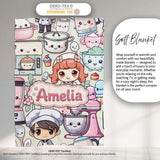 Cute Kawaii Baking Girl Mixer Blender Donut Cream Background  Personalised Custom Name Super Soft Fleece Blanket Bed Sofa Throw