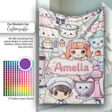 Cute Kawaii Baking Girl Mixer Blender Donut Cream Background  Personalised Custom Name Super Soft Fleece Blanket Bed Sofa Throw