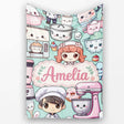 Cute Kawaii Baking Girl Mixer Blender Donut Mint Background  Personalised Custom Name Super Soft Fleece Blanket Bed Sofa Throw